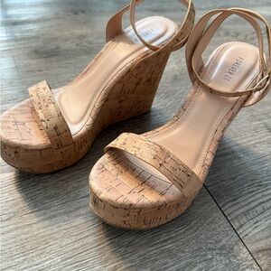 Tan Cork Wedge Sandals